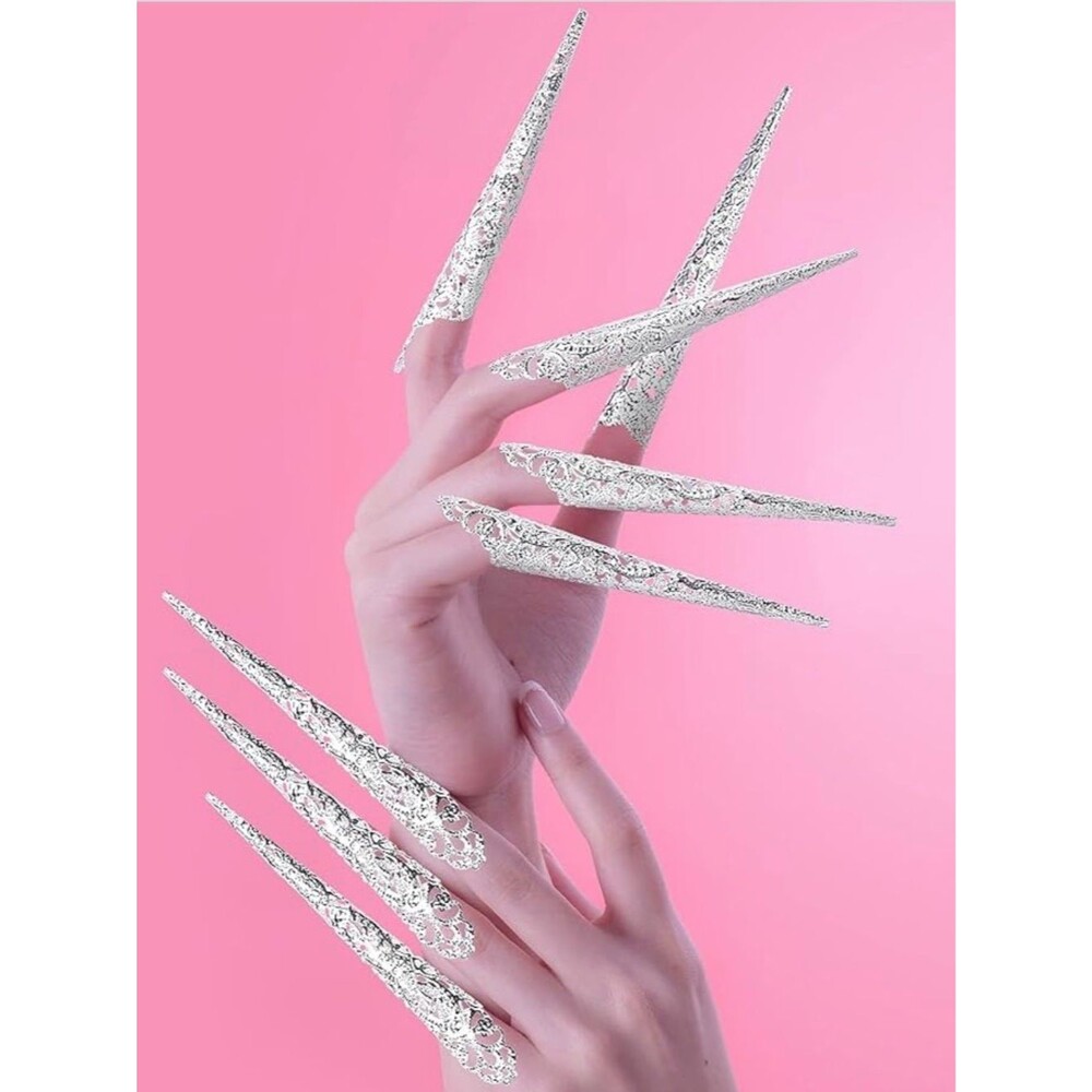 NWT 10 Pack Silver Finger Nail Tips for Cosplay Halloween Pride